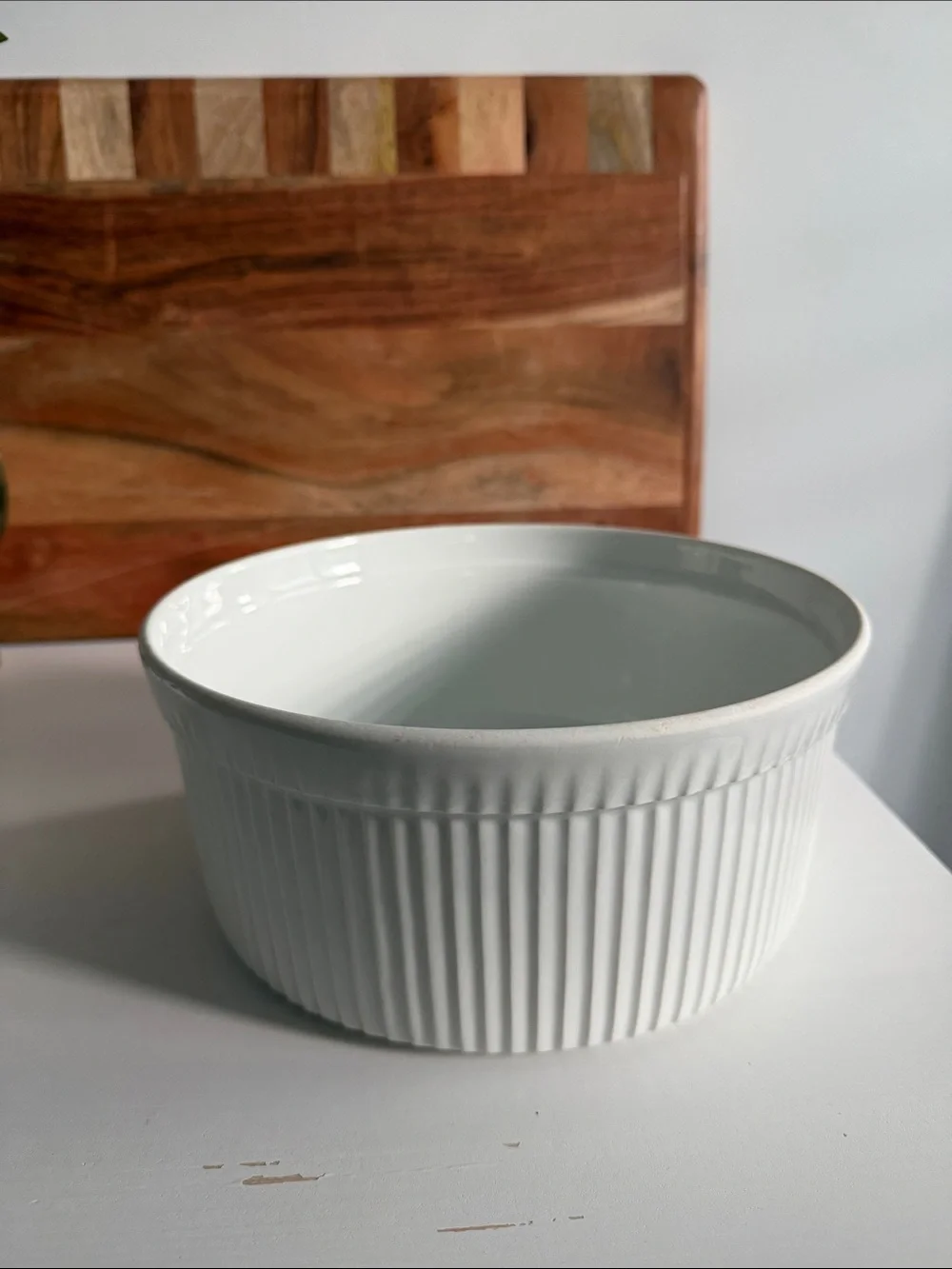 Vintage Large Apilco Porcelain France White Ribbed Soufflé Baking Dish